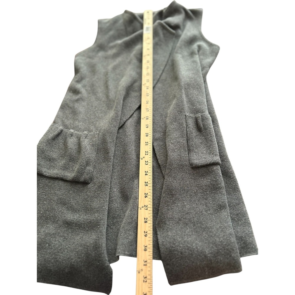 Angel Apparel Women Gray Striped Duster Vest Shawl Collar Pockets Size S - Picture 4 of 7